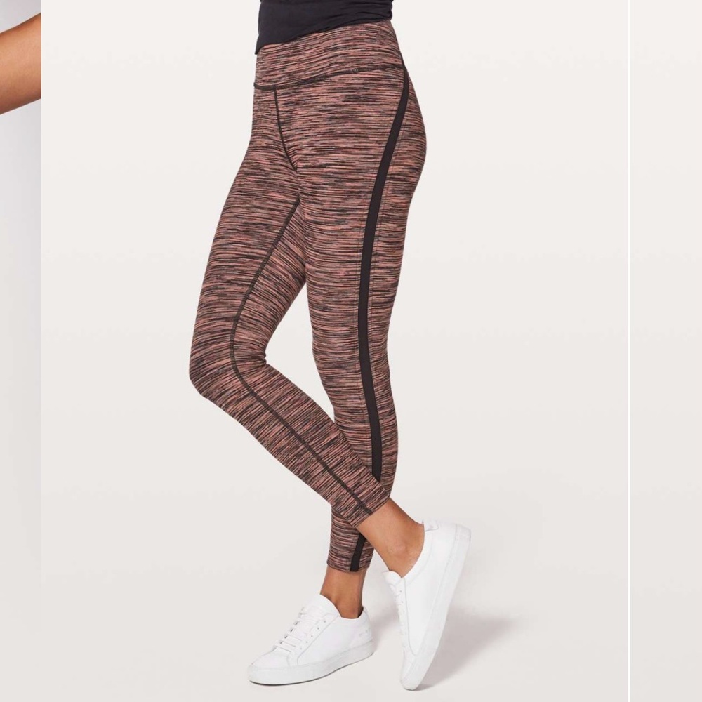 Lululemon Wunder Under 25" Warp Speed Filtered Orange Electric Coral Black sz 10